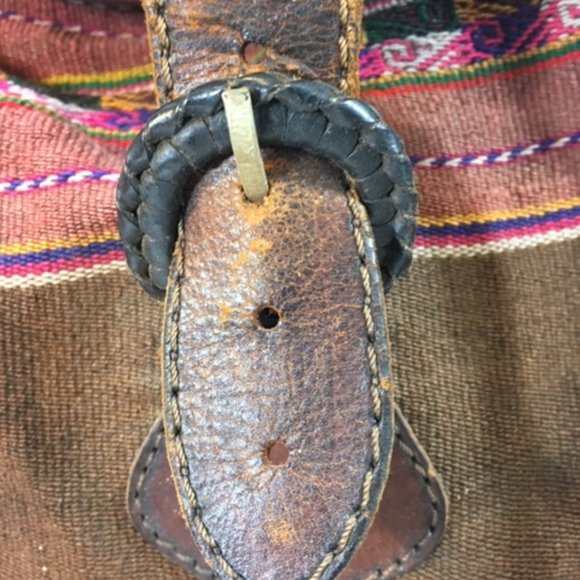 Genuine Leather Rainbow Woven Natural Dyes Textile Backpack Made in Bolivia BOHO - Picture 13 of 16